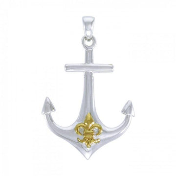 Anchored in the royalty of Fleur-de-Lis ~ Sterling Silver Jewelry Pendant with 14k Gold Accent MPD4048 - Jewelry